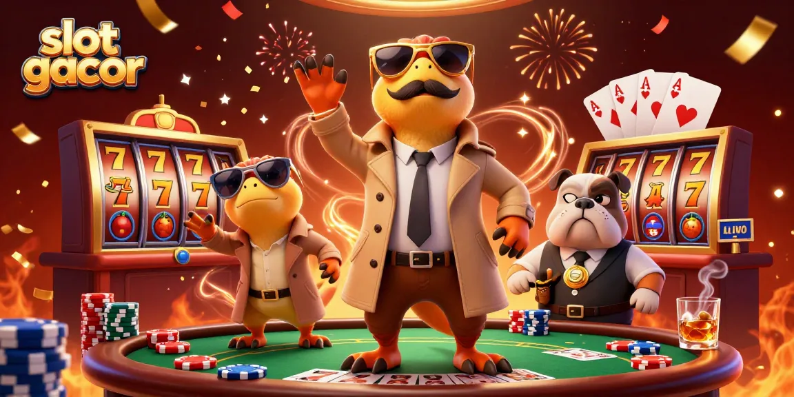 Experience thrilling slot gacor action with cartoon raptors in a casino setting.