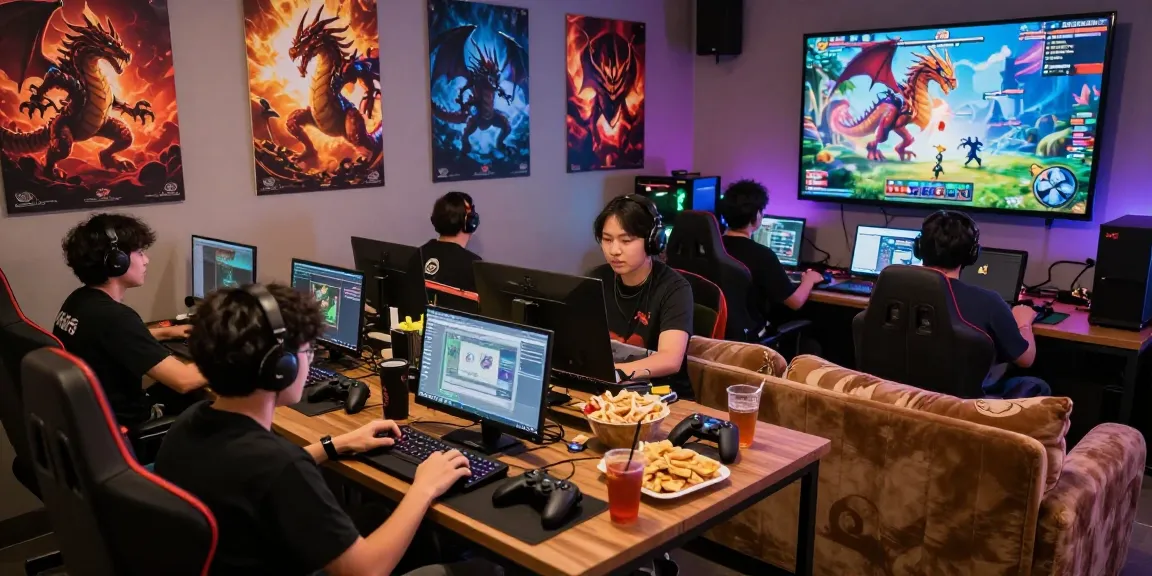 Gamers engaging on Nagahitam303 in a vibrant digital lounge.